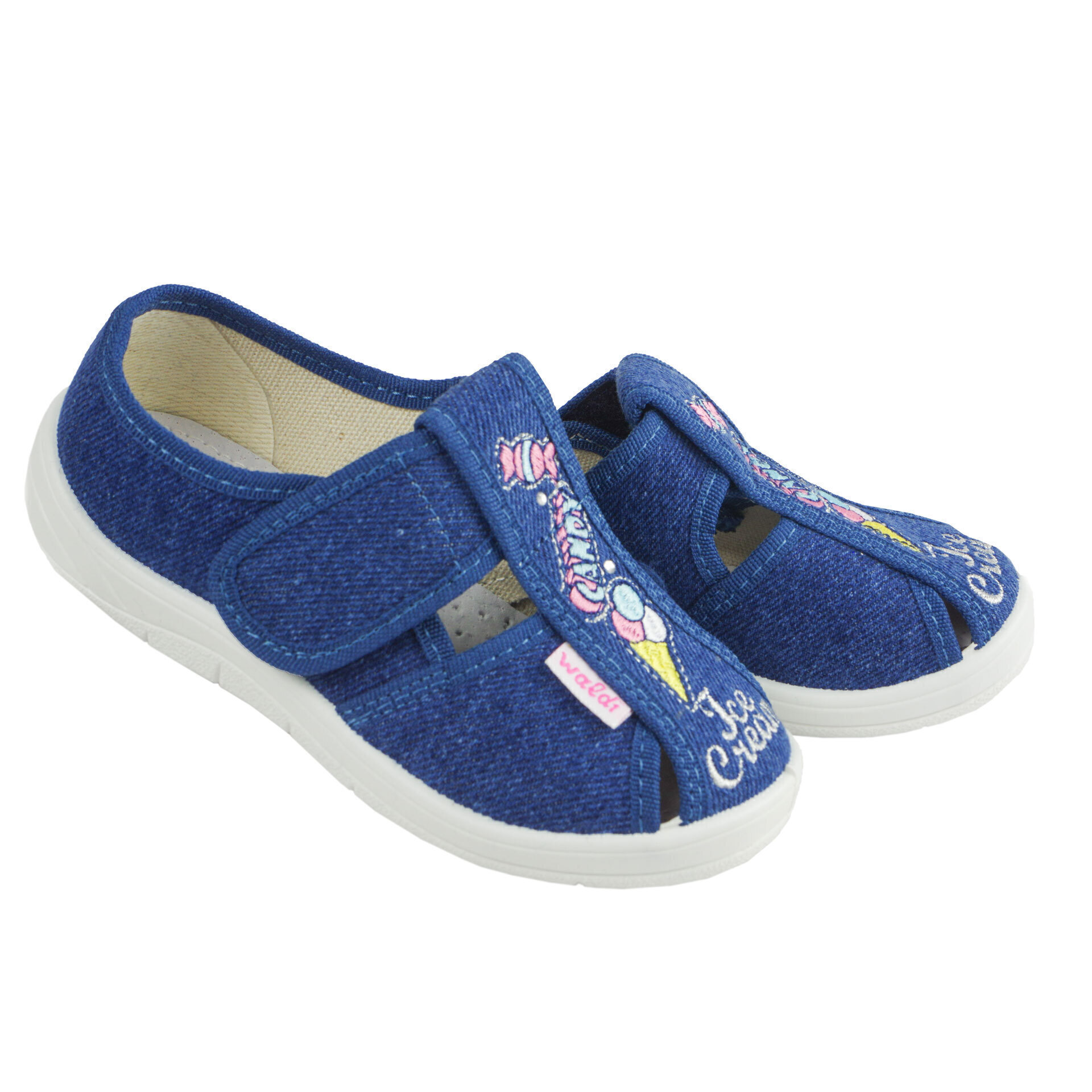 Текстильная обувь для девочек Тапочки Джинс (2040) цвет Синий 24-30 размеры – Sole Kids. Фото 2