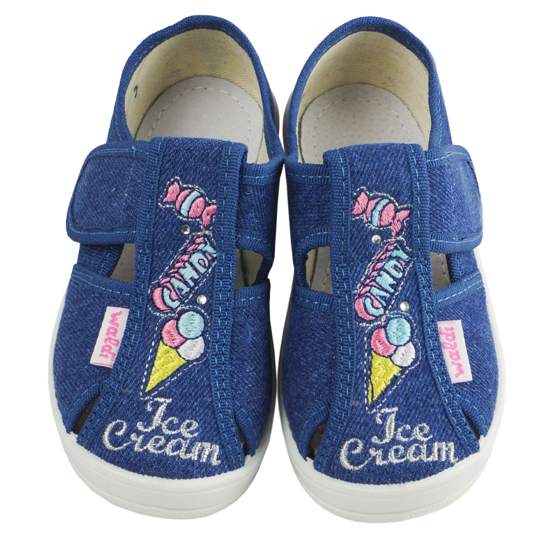 Текстильная обувь для девочек Тапочки Джинс (2040) цвет Синий 24-30 размеры – Sole Kids. Фото 3