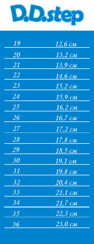 Розмірна таблиця дитячого взуття угорського бренду D.D.step