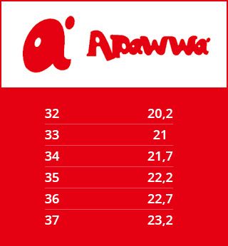 Размерная сетка обуви Apawwa румынского бренда Размерная сетка обуви Apawwa румынского бренда в магазине Sole Kids